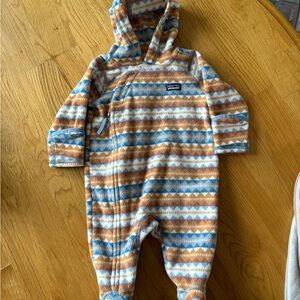 Patagonia Kids' Striped One Piece fleece - Blue and Brown